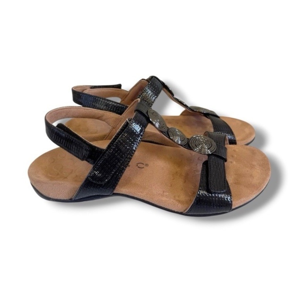 Vionic Farra II Women's Comfort Sandals Black Silver Strappy Slingback Size 8